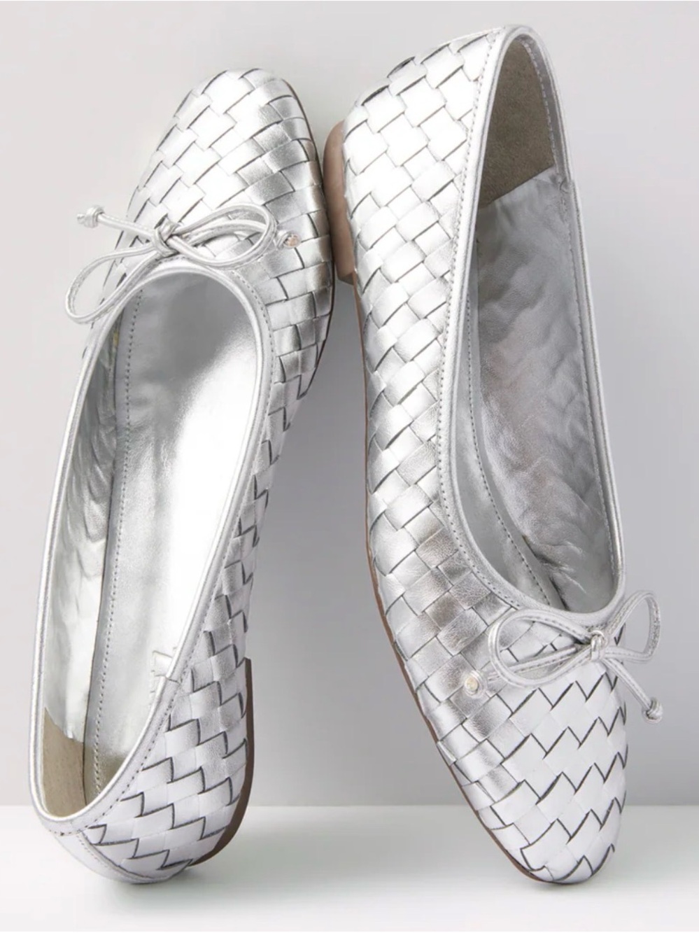SCHUTZ Silver Woven Bow Ballet Flats